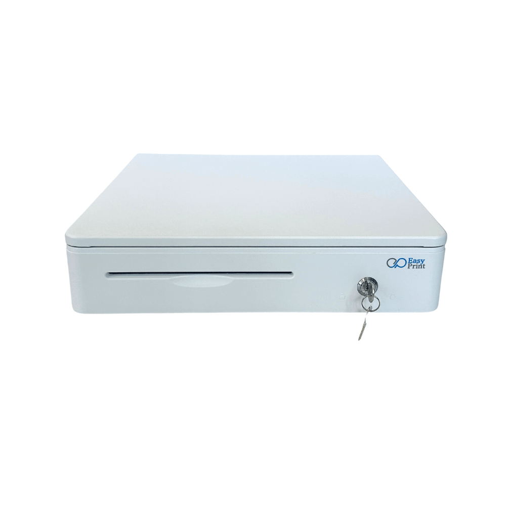 ลิ้นชักเก็บเงิน EASYPRINT รุ่น CD-405 สีขาว 4 ช่องธนบัตรขนาดใหญ่ 8 ช่องเหรียญ RJ11 12/24V_2